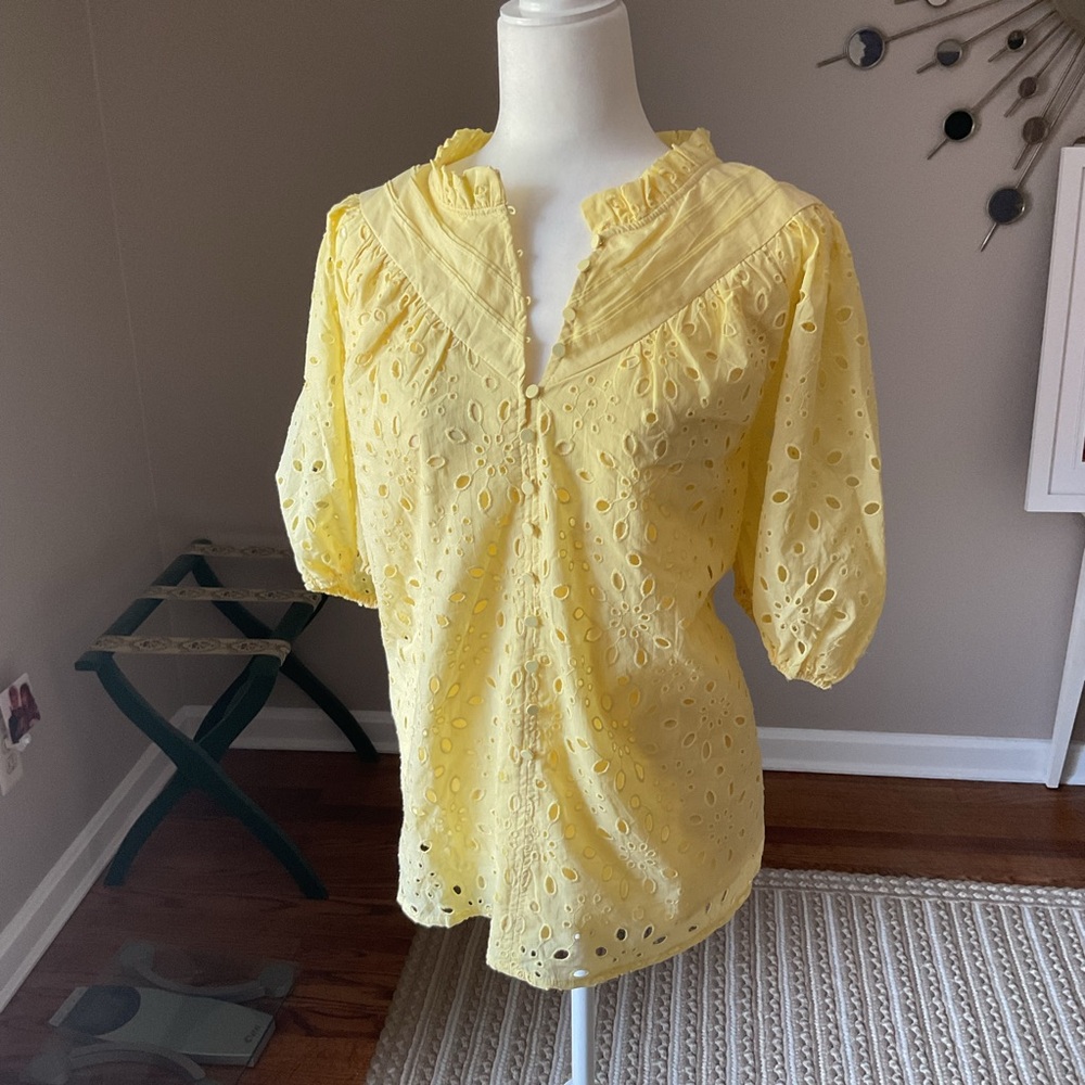 Yellow Eyelet Women's Top